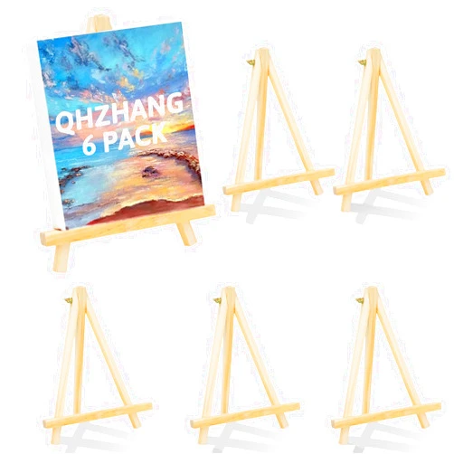 QHZHANG 9.4 Inch Wood Easels, Easel Stand for Painting Canvases, Art, and Crafts, Tripod, Painting Party Easel, Kids Student Tabletop Easels for Painting, Portable Canvas Photo Picture Sign Holder (6-Pack)