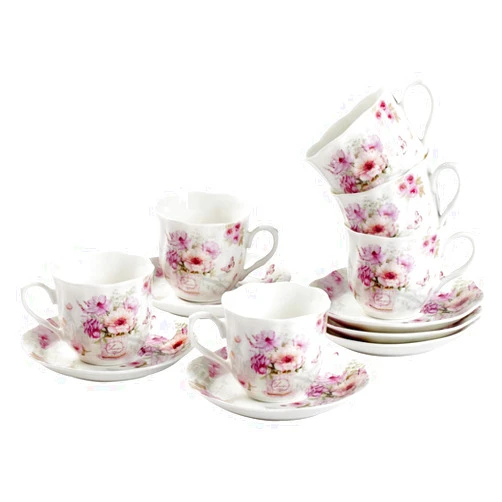 GuangYang （Tiny Size Fine Porcelain Mini Espresso Turkish Cups and Saucers Set, 2 Ounces or 80cc,in Gift Box
