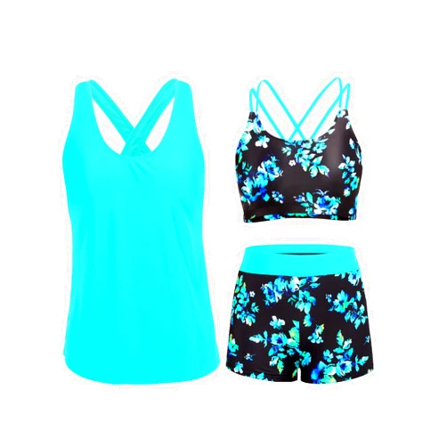 Holipick 3 Piece Tankini Swimsuits for Women Tummy Control Bathing Suits Swim Tank Top with Bra Boy Shorts Teen Swimwear