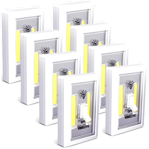 VIBELITE Closet Light, Battery Operated Switch Light, Tap Light, Touch, Push Night Lights, Wall Wireless Mount Under Cabinet, Shelf, Shed, Kitchen, Garage, Attic, RV, Lighting Installations (8-Pack)