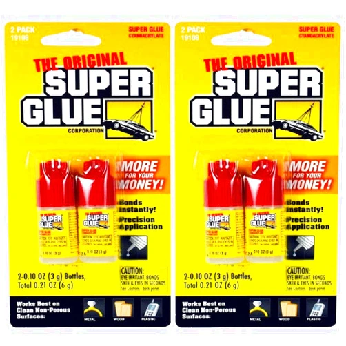 Super Glue 2 Pack Super Glue The Original Fix All Adhesive .10oz Non-Spill Bottles (4 Bottles)