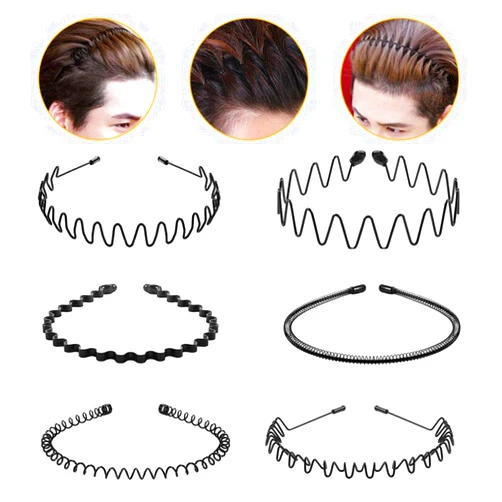 POLARHAWK Hair Hoop,6Pcs Unisex Wavy Headband Metal Hair Hoop Multi-style Wave Spring Headband Wavy Comb Hair Band Accessories for Men and Women Black