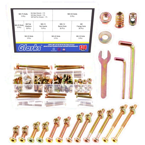 Glarks 138Pcs M6 Baby Bed Crib Screws Hardware Replacement Kit, M6x25/35/45/55/65/75/85MM Hex Socket Cap Screws with Nuts Washers and Tools for Chair Table Cabinets Furniture
