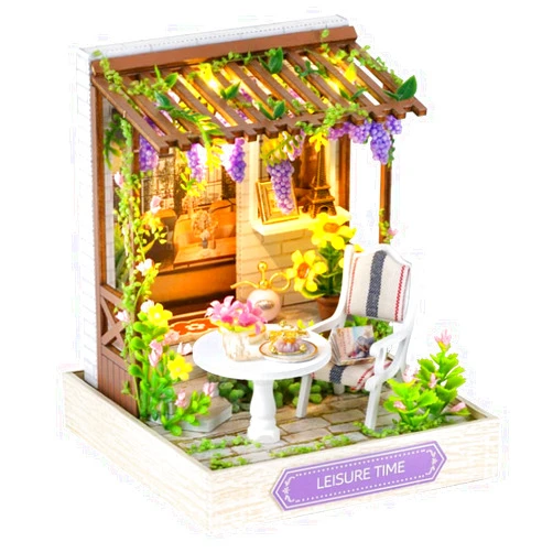 MAGQOO Dollhouse Miniature with Furniture, DIY Wooden Dollhouse Kit Plus Dust Proof, 1:32 Scale Creative Room Idea (Sunshine Study)