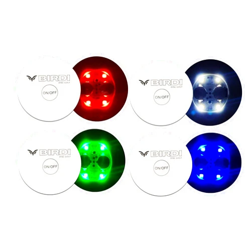 Birdi Disc Golf - Disc Golf Lights - LED - Flat Circular Quad-Lite LED Disc Golf Lights-Very Bright- Glow Disc Golf - Night Disc Golf - 8 Pack (Multi)