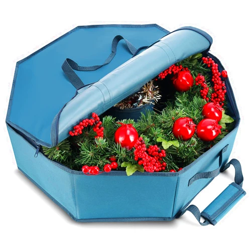 Hearth & Harbor Wreath Storage Container - Hard Shell Christmas Wreath Storage Bag with Interior Pockets, Dual Zipper and Handles - 24