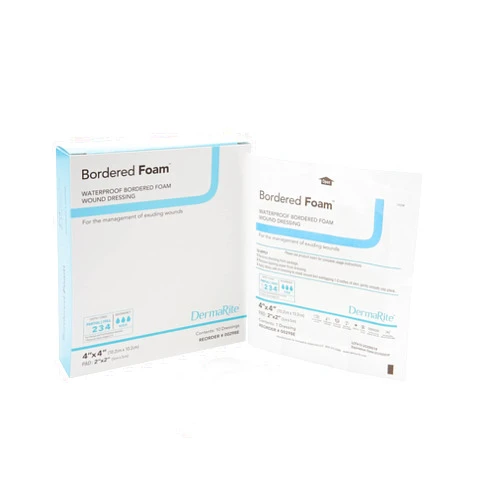 DermaRite Industries Waterproof Bordered Foam Advanced Wound Care Dressing, 4 x 4