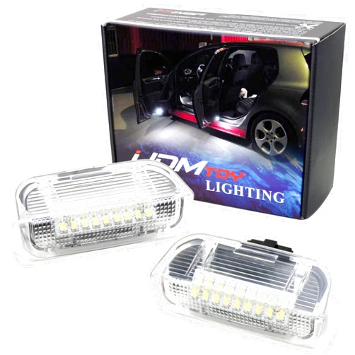 iJDMTOY Xenon White Full LED Side Door Courtesy Lamps Compatible With Volkswagen EOS Golf GTI Jetta Passat CC etc, OEM Replacement, By 18-SMD Xenon White LED Lights & CAN-bus Error Free