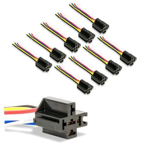 ONLINE LED STORE True Mods 10 Pack - Bosch Style 12V DC 5-PIN SPDT Interlocking Relay Socket Harness Base (with Wires)