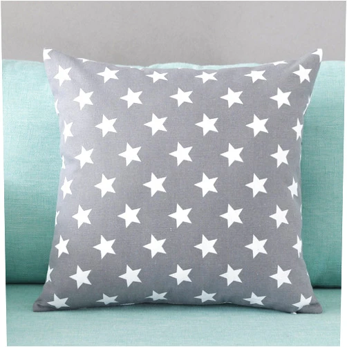TAOSON Five-Pointed Star Pattern Cushion Cover Pillow Cover Pillowcase Cotton Canvas Pillow Sofa Throw White Printed Linen with Hidden Zipper Closure Only Cover No Insert 18x18 Inch 45x45cm Deep Grey