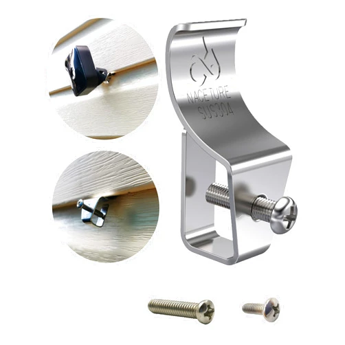 NACETURE Vinyl Siding Hooks (12 Pack) - Heavy Duty No-Hole Needed Screws, Stainless Steel Hanger for Mounting Home Security Camera, Porch Decor