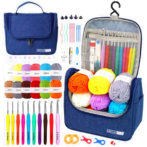Yarniss Crochet Kits for Beginners, All in One Crochet Kits with 840 Yards Crochet Yarn, 10 Size Ergonomic Crochet Hooks 2.0mm~6.5mm