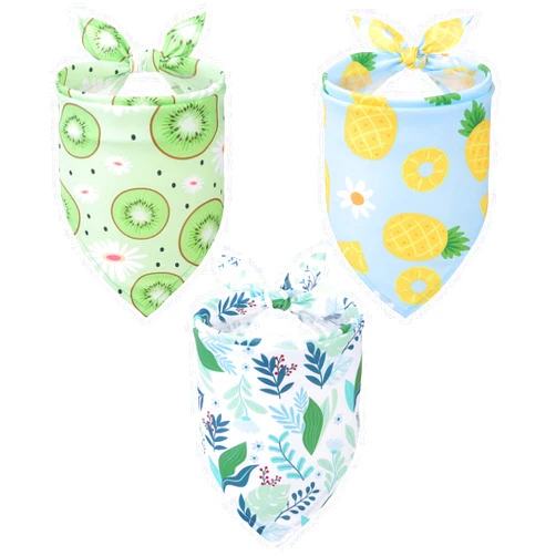 SCIROKKO Dog Bandanas 3 Pack - Cute Fruit Dog Scarf Bibs Outfit, Costume for Dogs Boy Girl, Holiday Neckerchief Accessories for Small Medium Large Pet Cats, Summer, Foliage,Pineapple Kiwifruit