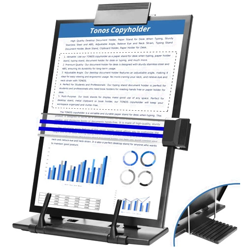 TONOS Paper Stand Document Holder - Quality Document Holder for Desk, Paper Stands for Desk When Typing, Sturdy Stainless Steel Copy Holder, Adjustable Angle, Papers Holder Stand for Desk Typing
