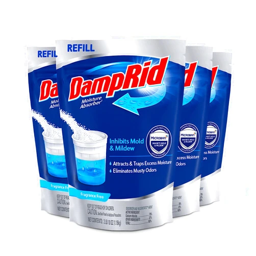 DampRid Refill Bag, 42 oz., 4-Pack - Fragrance Free Moisture Absorbers for Rooms with Excess Humidity, Long-Lasting, Inhibits Mold & Mildew