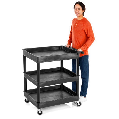 Stand Steady Tubstr Large 3 Shelf Utility Cart | Made in USA | Heavy Duty Tub Cart Holds Up to 300 lbs. | Storage Cart & Rolling Tool Cart for School, Office, Garage & Warehouse (Black)