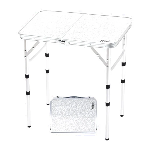Yriuat Folding Camping Table 2ft Portable Pinic Table Adjustable Height Table Small Card Table Aluminum Foldable Lightweight with Carry Handle for Outdoor Indoor Hiking Camp BBQ Beach