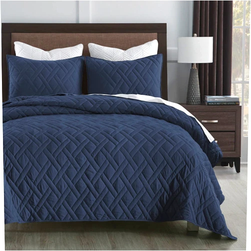 HORIMOTE HOME Quilt Set King Size Navy Blue, Classic Geometric Diamond Stitched Pattern, Ultra Soft Lightweight Bedspread Coverlet for All Season 3 Pieces(1 Quilt and 2 Pillow Shams)