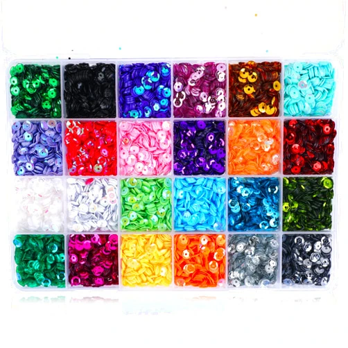 AHQiZFX 16000Pcs 5.5MM Loose Sequins, Bulk 24 Colors Rainbow Round Embroidery Sequins Cup Craft Spangles with Holes Iridescent Sequins with Storage Box for Sewing Craft Nails Decorations DIY Arts Crafts