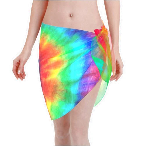 Bassyil Rainbow Love Women Short Sarong Beach Wrap Sheer Bikini Chiffon Swimsuit Cover Up Skirt For Swimwear