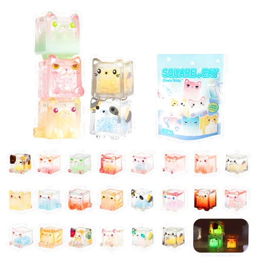 NBBRDDN Glow in The Dark Figure, Square Cat Series Blind Box (5 Figures per Box) Random Style Action Figure Cute Blind Bag Collectible Toys - Mini Figures Mystery Box for Cat Lovers Birthday Gift & Desk Decor