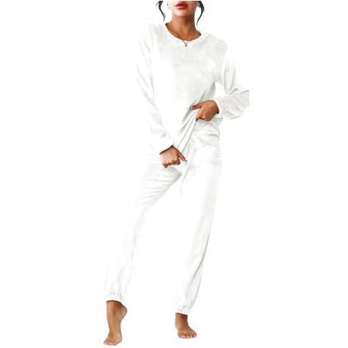 Ekouaer Womens Ribbed Knit Pajama Sets 2 Piece Jogger Pjs Long Sleeve Sleepwear Round Neck Soft Lounge Sets with Pockets