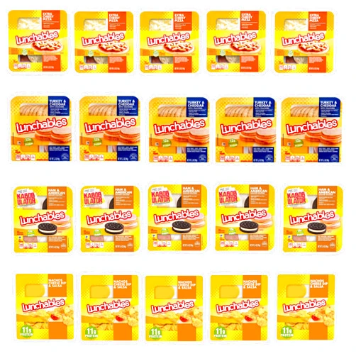 Gourmet Kitchn Oscar Mayer Lunchables Ham + American Cracker Stackers| Nachos Cheese Dip & Salsa Snack Kit, with Vegetarian Lunchables Extra Cheesy Pizza, and Turkey & Cheddar with Crackers (5 Pack (20 Boxes Total))