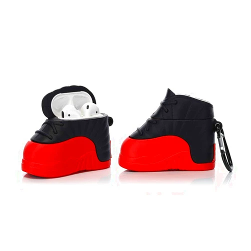 YLFYSF Silicone Hard Case for Airpods, YLFYSF 3D Cartoon Funny Cute Cover Compatible for Earphones 1 and 2 (Sneakers Shoe Series) (Black Red)