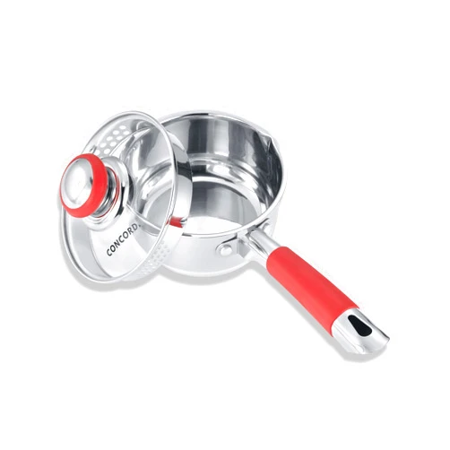 Concord 1 Quart Stainless Steel Saucepan with SIMPLE POUR Vented Glass Lid. Features Dual Pouring Spouts and Volume Marking. Perfect for making Sauces, Jam, Ramen, and more