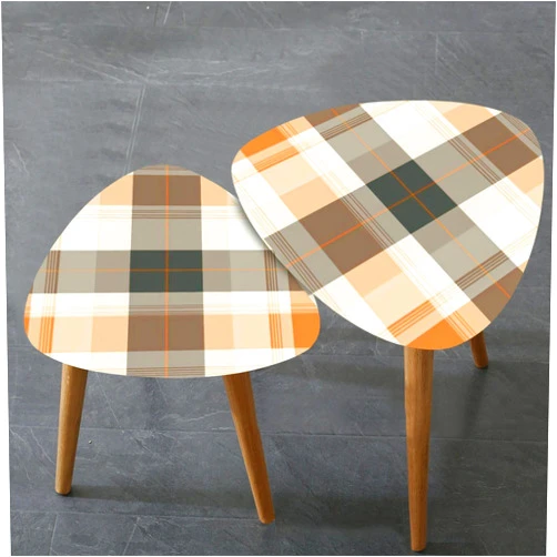 LBEAFWPQDZE Triangle Nesting Coffee Table Set of 2 Bedding Plaid Tartan Fur Seamless Pattern Fabric Creativity Texture Modern Minimalist Side Table Small End Table Leisure Tea Table Living Room Bedroom Office