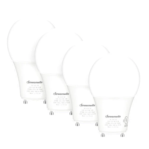 DEWENWILS GU24 LED Light Bulb, 60W Equivalent, Dimmable 2 Prong Light Bulbs, 2700K Warm White, 9W 800 Lumens, A19 Shape Bulbs, GU24 Twist Lock Base, UL Listed, 4 Pack