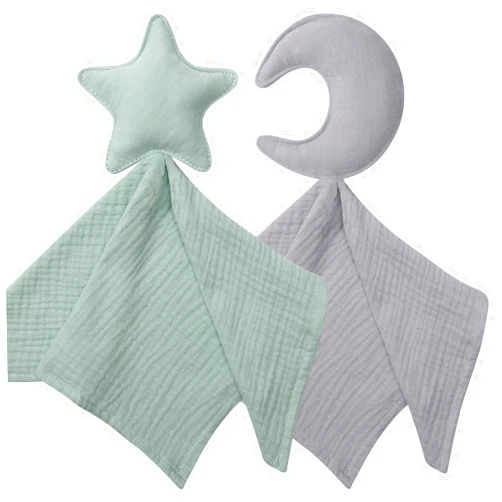 Knirose Organic Cotton Star & Moon Loveys Soft Breathable Newborn Security Blanket, Perfect Present for Baby Boy Girl, Neutral Muslin Fabric for Comfortable Sleep & Play, Ideal for Newborns, Toddlers