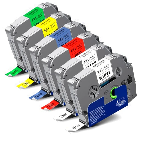 Labelwell 6-Pack 12mm 0.47 Laminated Multi Color Replacement for Brother P touch Label Maker Tape TZ TZe-231 131 431 531 631 TZe231 for PTouch PT-H110 D210 D220 H103W,Clear/White/Red/Blue/Yellow/Green
