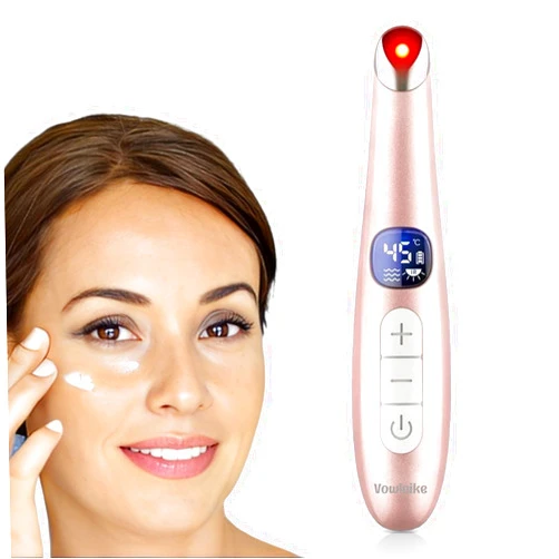 Vowleike Eye Lift Wand, 3 in 1 Vibrating 98°F to 113°F LCD Eye Massager for Dry Eyes, Dark Circles and Puffiness, Face & Neck Lifting Tool for Fine Lines and Wrinkles, Rose Gold