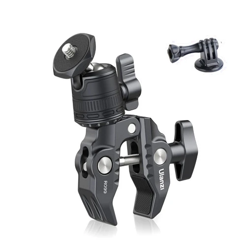 Jusmo ULANZI R099 Super Clamp Camera Mount with 360° Ballhead for Bike/Bicycle/Motorcycle Handlebar Pole Tripod Tube Crossbar Gimbal Rods Mount for Insta360/GoPro/AKASO/DJI/Phone/DSLR/Light/Monitor