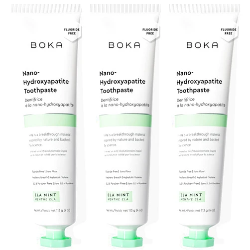 Boka Fluoride Free Toothpaste, Nano Hydroxyapatite Toothpaste, Appropriate for Sensitive Teeth - for Adult Oral Care - Ela Mint Flavor, 4 Fl Oz 3Pk US Manufactured