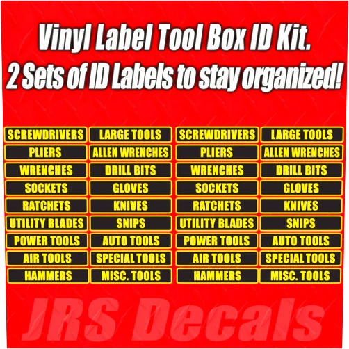 Soikoi Tool Box Label Decal Sticker Set. Organization Label Set for Toolbox.