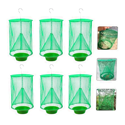 Hescaz 6 Pack Ranch Fly Trap, 2024 New Hanging Fly Catcher, The Most Effective Trap Ever Made with Pots, Cage Catcher for Indoor and Outdoor, Family Farms, Park, Restaurants