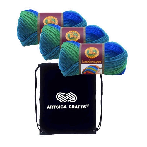 Lion Brand Yarn Lion Brand Landscapes Blue Lagoon 545-207 (3-Skeins - Same Dye Lot) Worsted Medium #4 Acrylic Yarn for Crocheting and Knitting with Project Bag