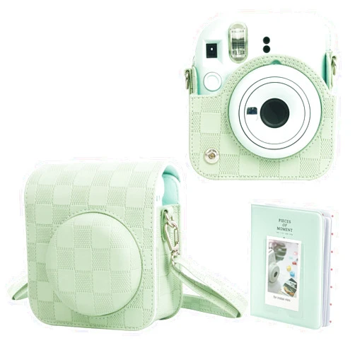 WOGOZAN Protective Case for Fujifilm Instax Mini 12 Instant Camera - PU Leather Camera Case with 64 Pocket Mini Photo Album, Adjustable Strap - Green