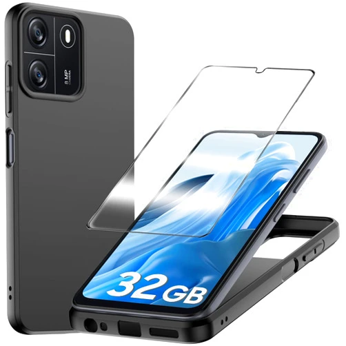 YJROP for Blackview WAVE 6C Case with Tempered Glass Screen Protector Slim Full-Body Silicone Bumpers Anti-Scratch Shockproof Protective phone Case Cover for Blackview WAVE 6C(black)