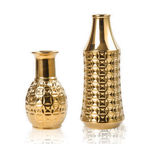 BASDHE Bud Ceramic Vase Gold Set of 2 Decorative Luxurious Flower Vases Small Mini Table Floral Vase Barcelona Style for Home Decor Centerpieces, Events, Gold1