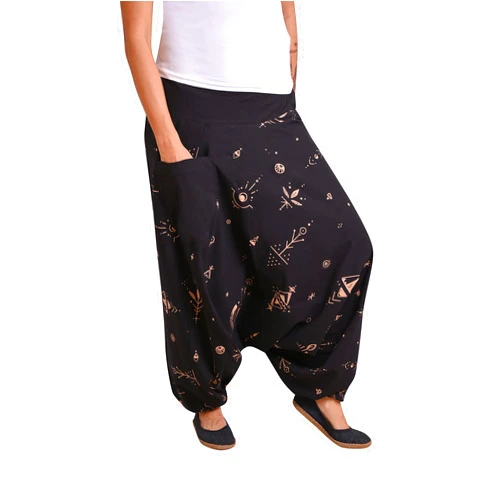 virblatt - Harem Pants Men & Harem Pants Women | Cotton | Aladdin Pants Hippie Pants Drop Crotch Pants Genie Pants Rave