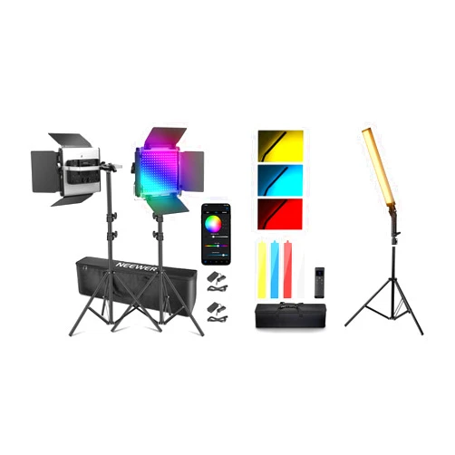NEEWER Upgraded 660 PRO II RGB LED Video Light with App Control&Stand Kit, 2 Pack Constant 50W with BH20B Upgraded LED Video Light Stick & 2.4G Remote Kit, Handheld Dimmable