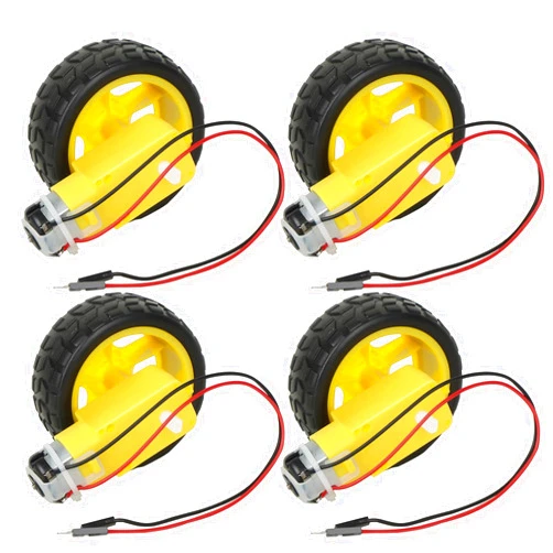 XINXXR 4 Sets TT Motor with Leads, DC 3-6V Gearbox Motor Dual Shaft 200RPM Ratio 1:48 Motor with Tire Wheel Kit for Arduino DIY Smart Car Robot