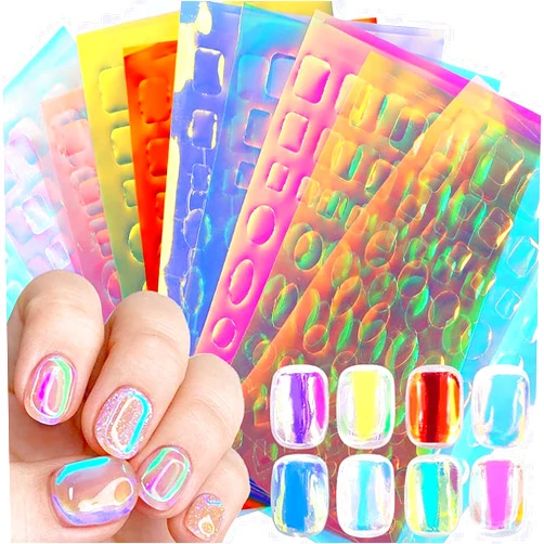 HYWWPFLAY Aurora Glass Nail Foil Sheets Broken Ice Glass Paper Iridescent Nail Film Holographic Foil Reflective Nail Stickers Decals DIY Nail Art Decoration for Women Girls