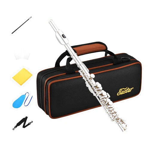 Eastar Piccolo Instrument for Beginners Students, Key of C Piccolo Flute, with Hard Case, Cleaning Rod, Cloth, Swab and Gloves, 2-Piece, Nickel Plated Piccolo, EPC-1