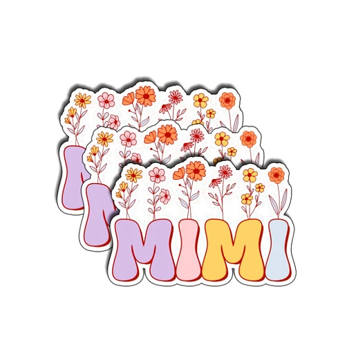 TADAVAX (3Pcs) Mimi Floral Sticker Funny Family Mother Day, Pretty Mom Mama Decal, Celebrate Your Mom Gigi Love, Gifts for Grandma Decoration Book Laptop Phone Waterproof Vinyl Water Bottle Gifts 3x2 Inch
