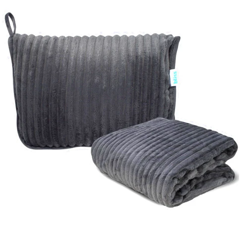 Bliss Faille Travel Pillow Blanket - 2-in-1 Lightweight Compact Airplane Camp Pillow and Blanket Set for Travelling, Size One Size, Dark Grey