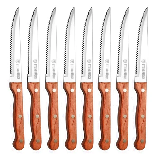 STEINBRÜCKE Steak Knives Wood Handle - Steak Knives Set of 8 Built 5Cr15Mov Stainless Steel HRC57-58 Hardness Razor Sharp Full Tang (Not dishwasher safe)